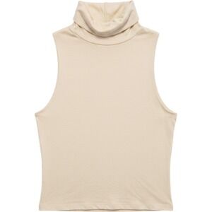 RE ONA Turtleneck Top Womens S Beige Sleeveless Viscose Stretch Minimalist Knit